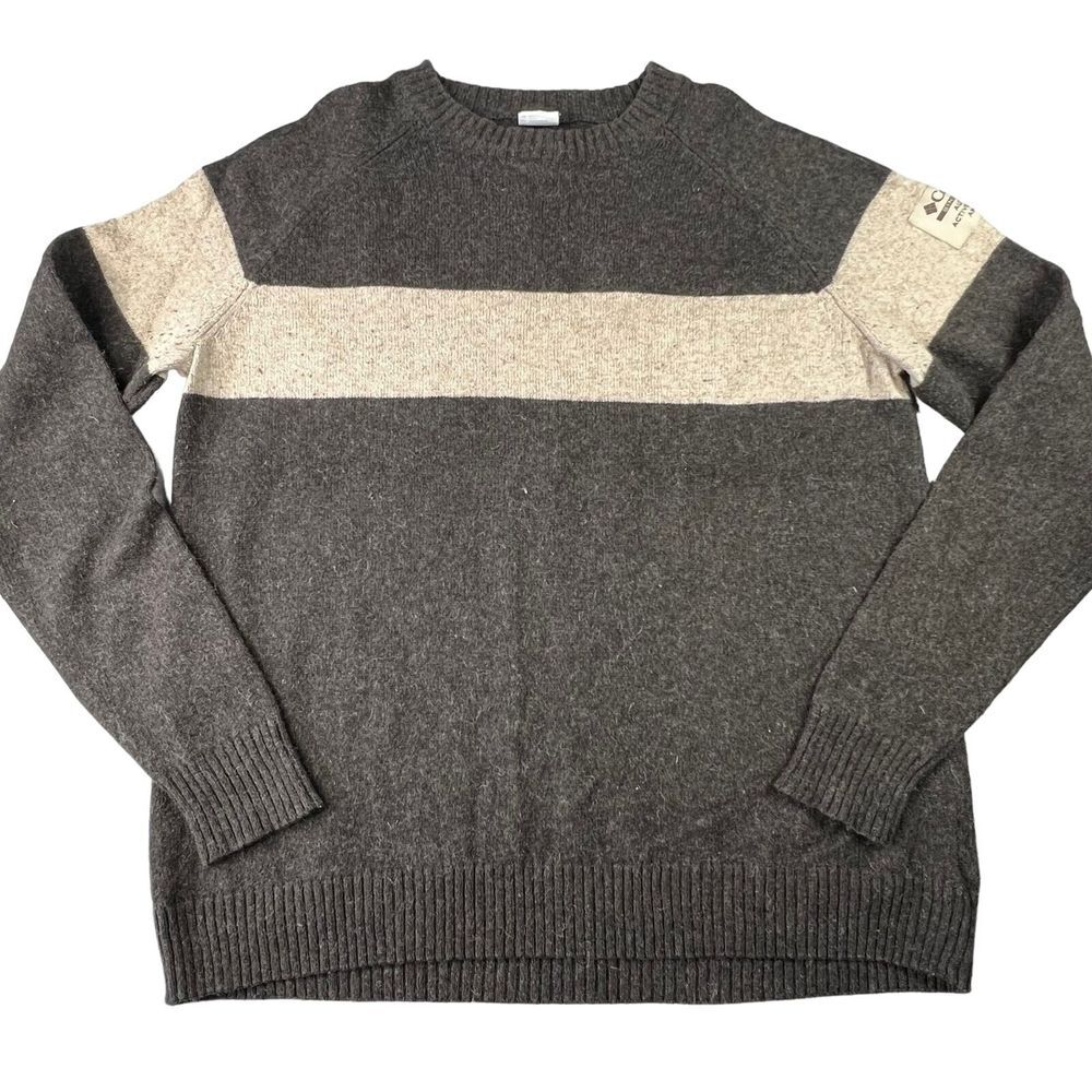 Columbia Mens‎ Sweater Size XL Brown Beige Stripe Crew Neck Wool Blend Outdoor
